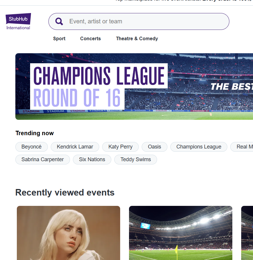 StubHub - funkcja immersyjnego widoku